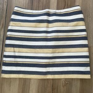 J. Crew Navy, Gold and White Striped Mini Skirt